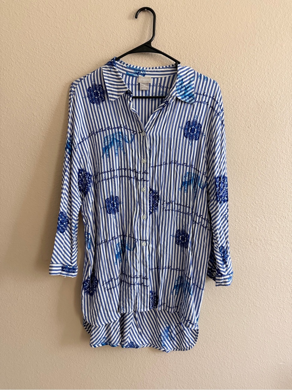 Chicos Mixed Print Button Down Tunic Top